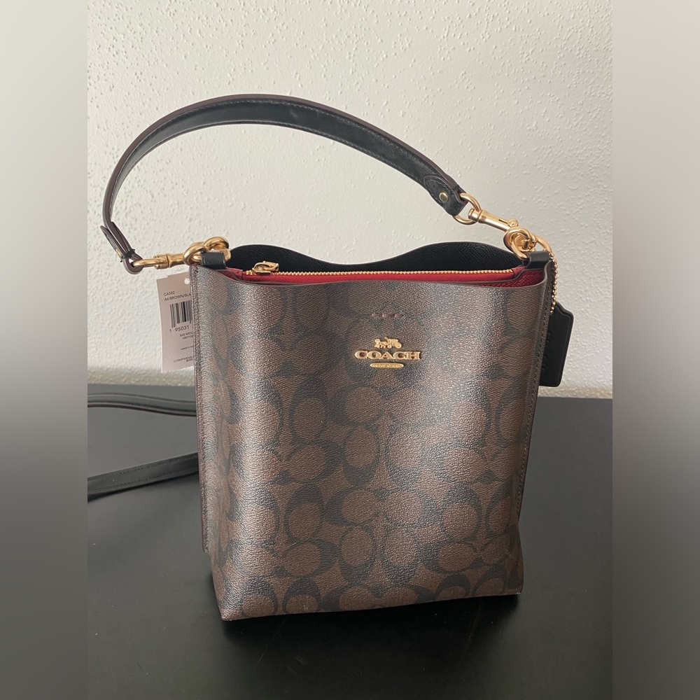 Coach purse mollie bucket bag 22 in signature canvas gold/brown black - Picture 4 of 11